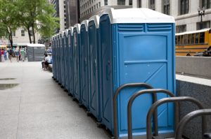 Line of porta potties on the street